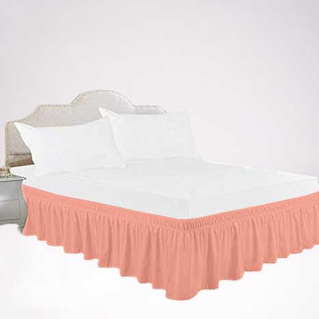 Wrap Around Ruffled Bed Skirt With Adjustable Elastic Belt 10 inch Drop Easy Fit Wrinkle Free Bedskirt Dust