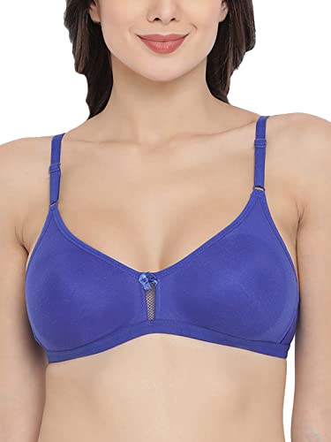 Image of Clovia Women's Cotton Rich Solid Non-Padded Full Cup Wire Free T-Shirt Bra - Dark Blue