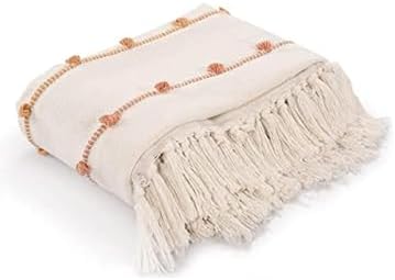 SASHAA Striped Throw Blanket for All-Season Comfort | Lightweight & Washable Cotton for Couch, Bed, Chair or Picnic | Neutral Beige, 60x50 inches