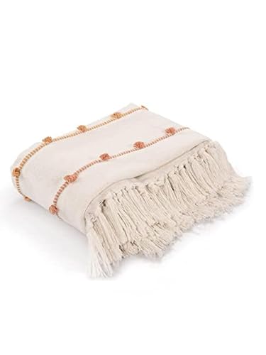 SASHAA Striped Throw Blanket for All-Season Comfort | Lightweight & Washable Cotton for Couch, Bed, Chair or Picnic | Neutral Beige, 60x50 inches