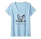 donna frenchie mama, bulldog francese mamma maglietta con collo a v