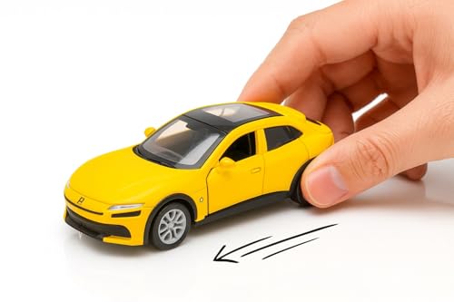 Image of 1:36 Scale Ferrari Sport Toy Car - DieCast Alloy Pull Back Toy Vehicle with Openable Doors, Realistic Detailing Sports Car Model for Kids, Boys & Collectors (Yellow)