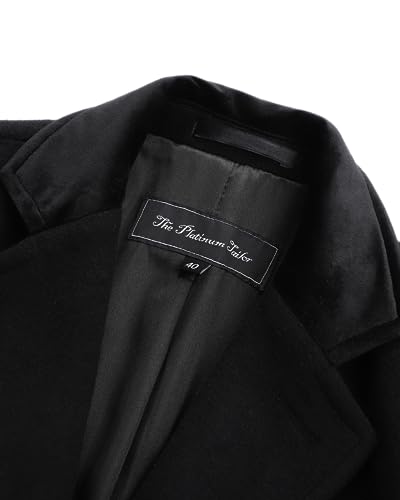 Image of Mens Black Wool Winter Coat - Cashmere Blend Long Topcoat /Covert Overcoat with Velvet Collar
