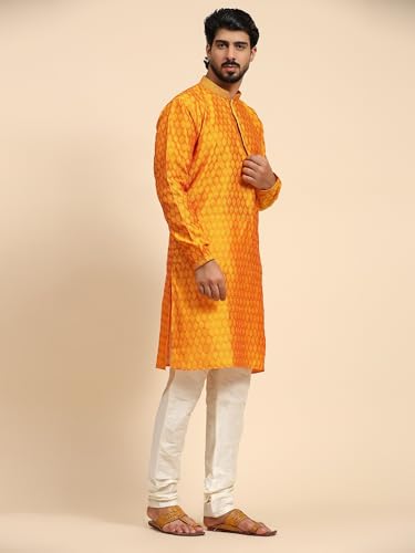 Image of AMAZON BRAND - Aanrva Men's Silk Blend Kurta Pajama Set | Traditional Indian Ethnic Wear for Wedding, Festival, Puja & Party