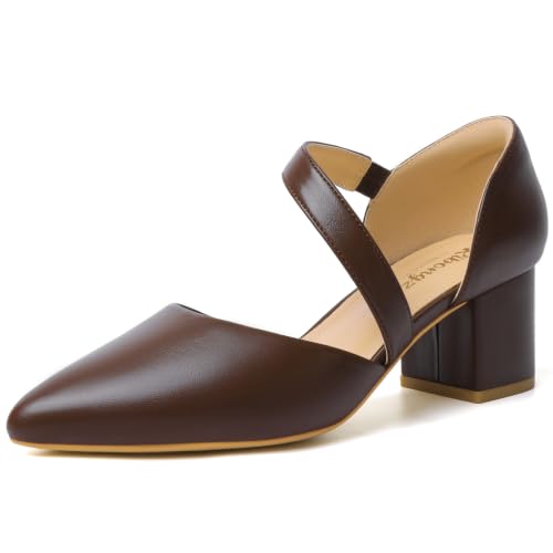 Image of RIBONGZ Kitten Heels for Women Closed Toe Comfortable Low Heels Pointed Toe Sexy Slip on Pumps Bridal Party Dressy Shoes