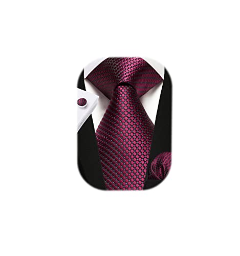 Image of Enlision Mens Ties Stripe Tie and Pocket Square Set Classic Formal Woven Neckties Handkerchief Cufflinks Wedding