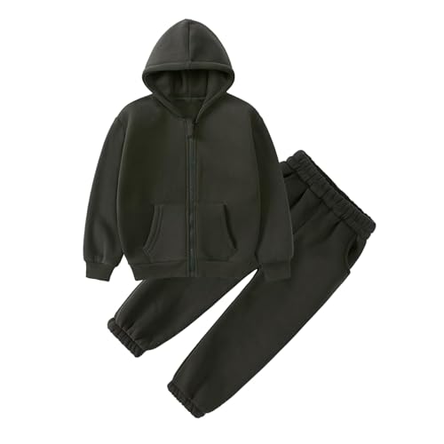 Girls 2 Piece Outfit Sweatsuit Winter Hooded Zip Up Kids Fleece Jacket for Boys Thermal Workout Tracksuit Fall Outfits