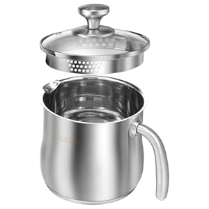 Edelstahltopf mit Glasdeckel, 2 Liter Milchtopf, eckel mit Dampfloch, Kochtopf Induktion mit Griff und Ausgießer Universaltopf für alle Herdarten