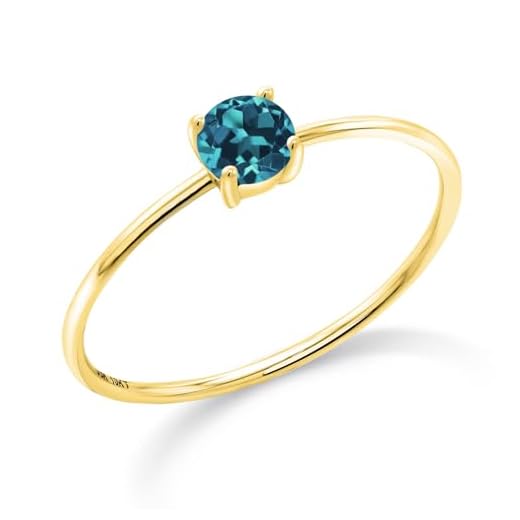 Gem Stone King 10K Yellow Gold 4MM Round Gemstone Birthstone Solitaire Engagement Ring For Women | Wedding Anniversary Promise Gold Ring For Women | Available in Size 5, 6, 7, 8, 9