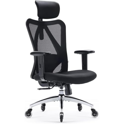 SIHOO M18 Office Chair Ergonomic Desk Chair, Breathable Mesh Design High Back Computer Chair, Adjustable Headrest and Lumbar Support, Upgraded to Roll