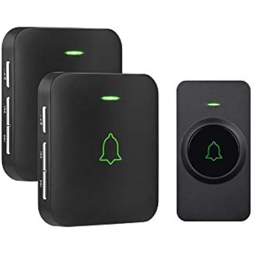 AVANTEK Wireless Doorbell, 1000 ft Range, 1 Button + 2 Receivers, Black