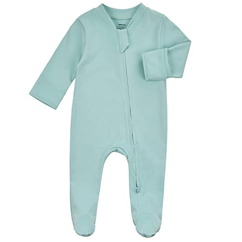 Image of Aablexema Baby Pajamas Organic Cotton Zipper Outfit Newborn Infant One-Piece Footies with Mitten Cuffs