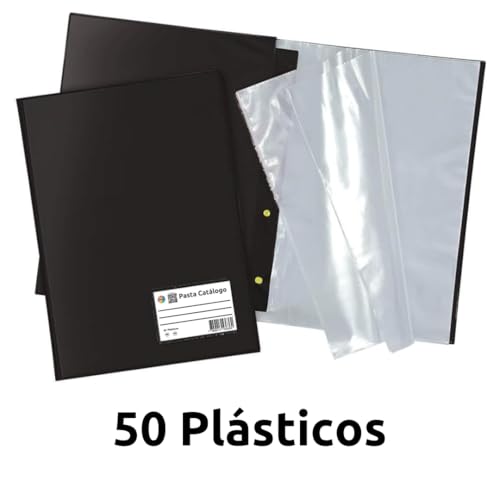 PASTA CATALOGO, PVC, PRETA, 50 PLASTICOS 006 MM FINOS, 1 UN