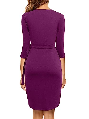 Image of Berydress Women's 3 /4 Sleeve V Neck Casual Party Work Faux Black Wrap Dress