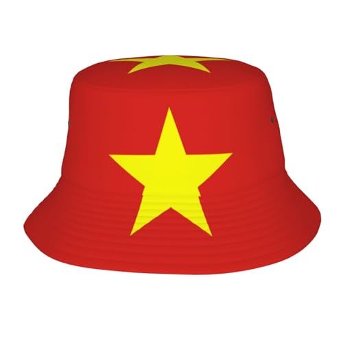 Vietnamese Flag Adult Unisex Sunshade Bucket hat, Non-Shrinking, Lightweight, Breathable, Foldable, Easy to Store Black