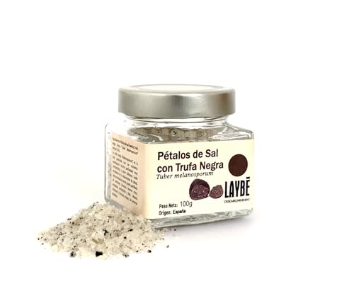 LAYBÉ - Cristales de Sal con Trufa Negra Fresca de Invierno 'Melanosporum' -Sal Trufada en Escamas Origen España Gourmet -Tarro de 100g