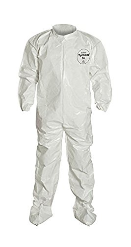 Dupont SL121BWHMD001200 SL Coverall with Collar and Storm Flap with Adhesive Closure, Bound Seam, Medium, White (Pack of 12)