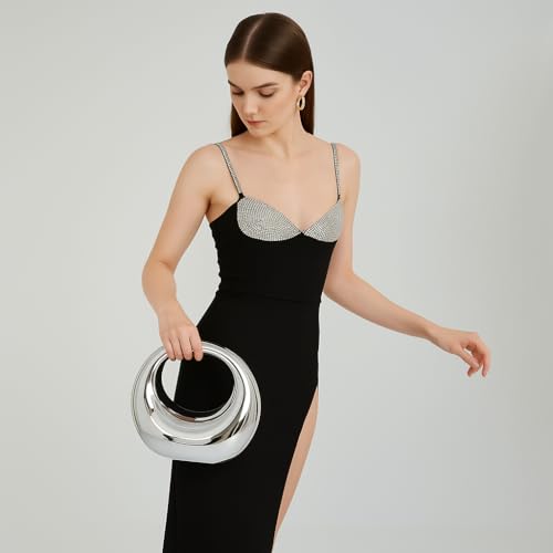 Image of Acrylic Evening Clutch Purse Top-handle Moon Hobo Bag, Elegant Marble Handbag for Wedding Cocktail Party