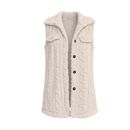 Womens Long Vest Jackets Fleece Fuzzy Sleeveless Button Down with Pockets - image 5
