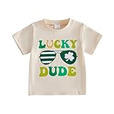 Infant St Patricks Day Outfit Boy Lucky Dude Shamrock Print Short Sleeve T Shirt Tops My First St Patricks Day Baby Boy Outfit (AC-Beige,6-12 Months)