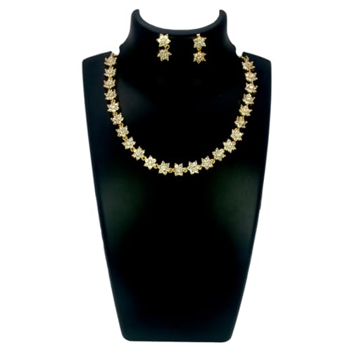 Image of Kollam Supreme Gold Plated Single Line Floral American Diamond Brass Necklace for Girls /Women