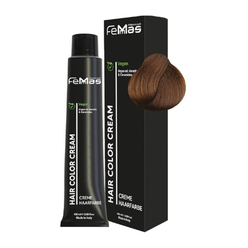 FemMas Haarfarbe Dunkelblond Sand 6.7 I Creme Haarfarbe mit Arganöl, Keratin & Ceramiden I Als dauerhafte Haarfärbung oder Tönung für strahlende, haltbare Farbergebnisse I 100 ml