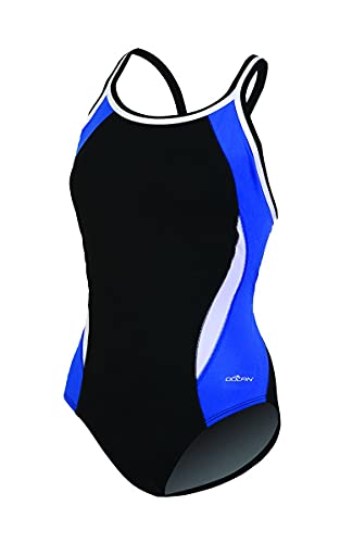 Dolfin Women's Reliance Color Block DBX Back One Piece Swimsuit (Black/Royal, 26)