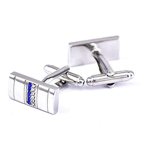 Mancuernillas KnBoB Rectangulares Plata con Circonia Azul y Blanca miniatura 1