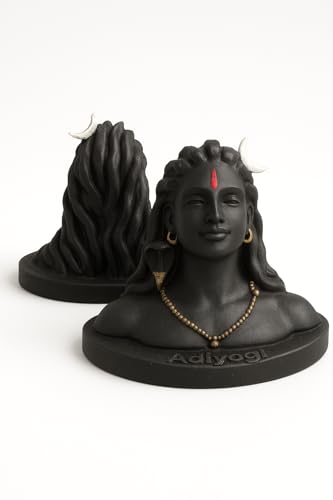 Image of ZYROO Adiyogi Shiva Statue for Home Decor | Black Lord Shiva Bust Idol with Golden Detailing | Spiritual Gift for Meditation, Puja & Office Desk