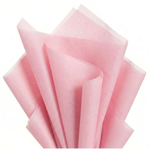 Image of Pink Glitter Tissue Paper for Gift Bags 36 Sheets 14x20 Inch - Recyclable Wrapping Paper for Weddings, Birthdays, Party & Festival Decorations DIY Craft Supplies