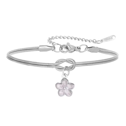 Image of LIKGREAT Cherry Blossom Bracelet for Women Dainty Pink Sakura Charm Bracelet Stainless Steel Spring Floral Jewelry for Mom Wife Friends for Valentine’s Day Mother’s Day (Sliver)
