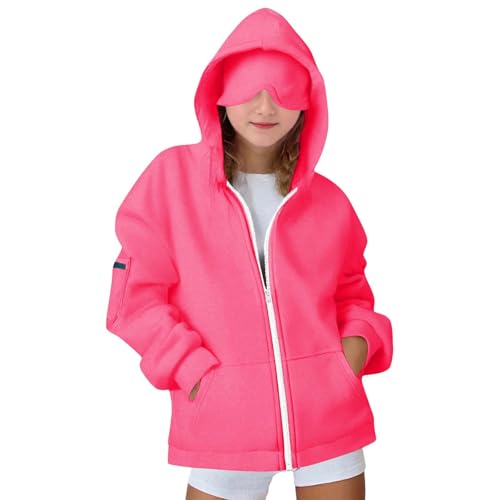 Girls Hoodies with Eye Mask, Full Zip Oversized Hooded Sweatshirts Airplane Mode Travel School Cute Track Jackets