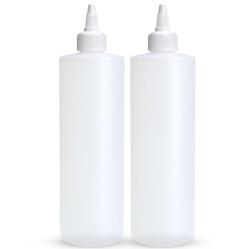 BRIGHTFROM Condiment Squeeze Bottles, 16 OZ Empty Squirt Bottle with Twist Top Cap, Leak Proof - Great for Ketchup, Mustard, Syrup, Sauces, Dressing, Oil, Arts and Crafts, BPA FREE Plastic - 2 PACK by BRIGHTFROM - Used condition - US$6.55