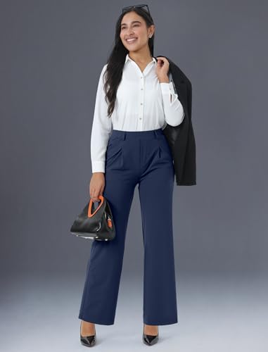 Image of Wide Leg Work Pants for Woman Stretchy Office Slack Dress Pants Business Trousers with Pockets