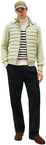 Tommy Hilfiger Herren Hoodie mit Reißverschluss Mix Media Hooded Zip Through Steppjacke, Grün (Earth Sage), XXL – Ansicht 4