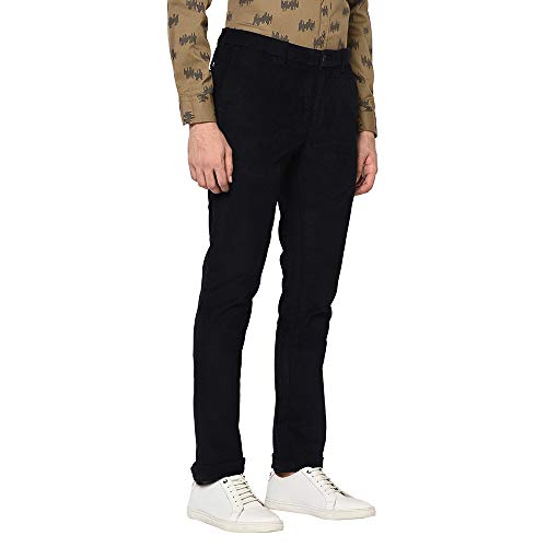 Image of Blackberrys Men's Cotton Blend Self-Design Slim Fit Casual Trousers