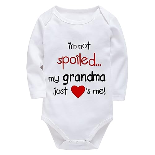 WOOYONGING I'm Not Spoiled My Grandma Just Loves Me Newborn Clothes Unisex Long Sleeve Cute Newborn Outfits White Baby Romper 18 Month