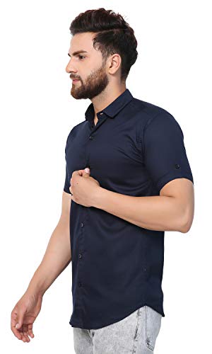 Image of U-TURN Men's Cotton Solid Half Sleeve Shirt