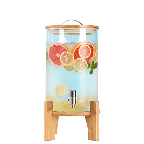 TTBD 5L / 7.5L / 10Lドリンクサーバー ジュースディスペンサー ドリンクディスペンサー ガラス ピッチャー 飲料収納、ステンレス鋼の蛇口+竹の木製ブラケット+竹の木製カバー、目詰まり防止 使いやすい (7.5L)