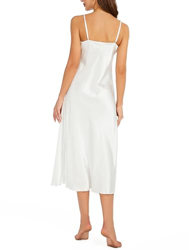 Image of Litherday Silk Nightgown for Women Long Satin Slip Dress Nightdress Silky Chemise Nightie Soft V Neck Nightwear