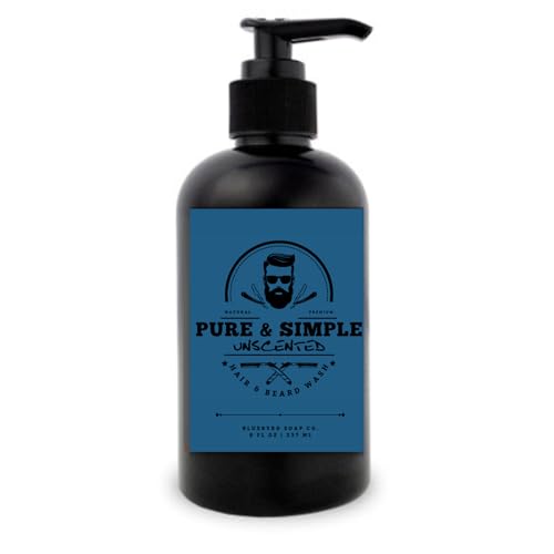 Bluebyrd Soap Co. Cedar + Leather Beard Wash 8oz | Woodlands Scented Cleansing Beard Shampoo & Beard Conditioner for Men, Reduce Frizz, Softens & Manages (Unscented)