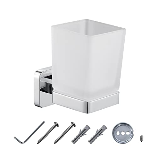 JASSFERRY Zahnbürstenhalter zur Wandmontage, Milchglas, Zahnbürstenhalter für Badezimmer, Chrom Cover