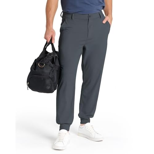 Men's Golf Joggers Pants with 5 Pockets Stretch Slim Fit Work Dress Athletic Jogger Sweatpants for Running Gym Small Iron Grey