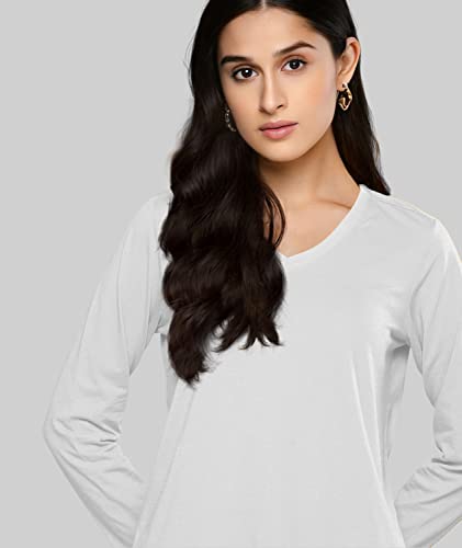 Image of Premium Plain Women V Neck Full Sleeves Cotton Tshirt. Festive,Offer,Discount,Sale,Limited Edition, Trending Tees and Tshirts.