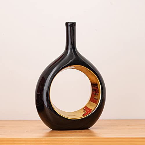 Ceramic Vase Set 2 For Black Vases Home Decor, Hollow Round Flower Vases For Decor, Donut Vase, Pampas Grass Vase, Minimalism Decor For Wedding Dinner Table Living Room Bedroom (Black Vase) #TOP6