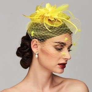 TS Fascinators Hat Tea Party Hat Mesh Floral Feather Hair Clip Women Fascinator Headband with Veil for Wedding Cocktail - Image 2
