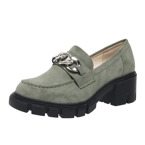 Image of Bandkos Womens Slip On Penny Loafers Platform Chunky Loafer Lug Sole Suede Work Business Casual Dress Uniform Oxfords with Metal Chain