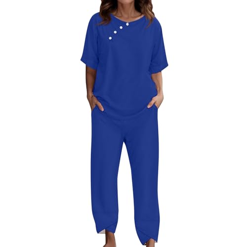 ♥Vestibilità casual ma raffinata: questi completi da casa da donna sono caratterizzati da camicie a maniche corte e pantaloni completi di fascia elastica. Questi completi coordinati da donna offrono una vestibilità personalizzabile che valorizza tutti i tipi di corporatura, combinando comfort e stile.