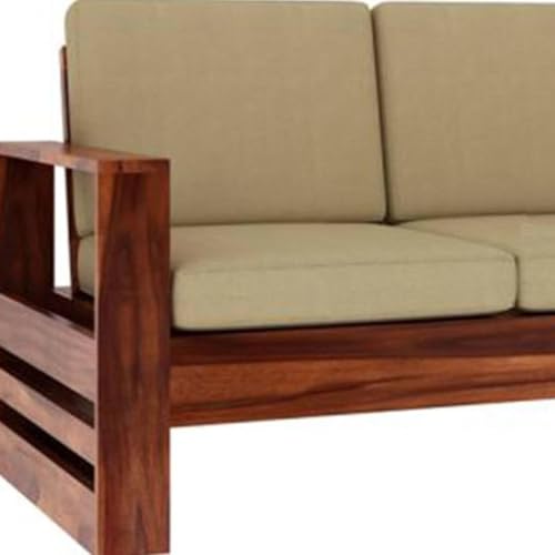 Image of Sheesham Wood 3-Person Sofa for Living Room Home || Solid Wood 3 Seater Sofas Without Small Cushion Furniture for Guest Room Office (Honey Finish)