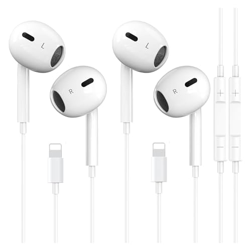 Lot de 2 écouteurs filaires pour iPhone - Certifié Apple MFI - Nosie Reduction - Compatible avec iPhone 14/13/12/11/XR/XS/X/8/7/SE/Pro/Pro Max - Blanc